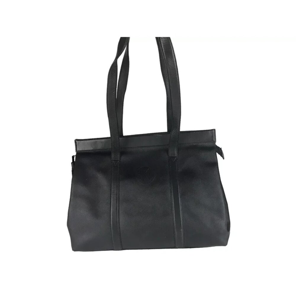 Anne Klein II Womens Black Leather‎ Pockets Tassel Double Handles Shoulder Bag